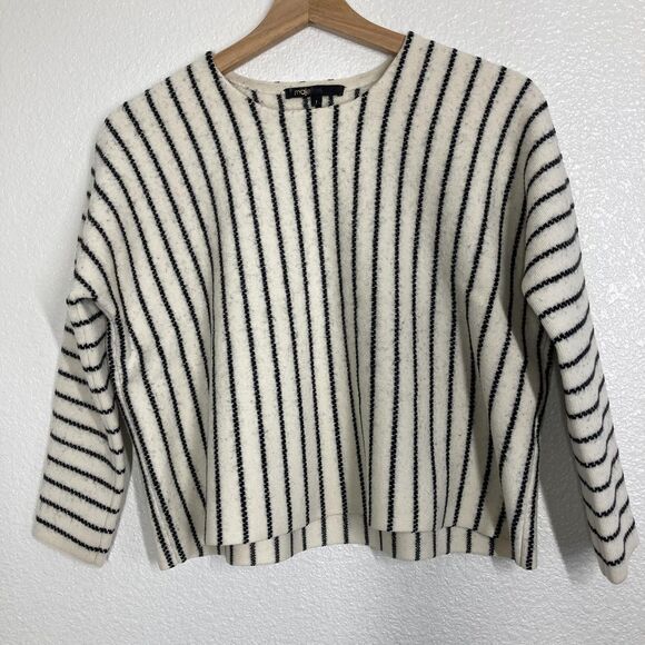 Maje Sweaters - Maje Sweater Womens Small White Black Striped Merino Wool Pullover minimalist